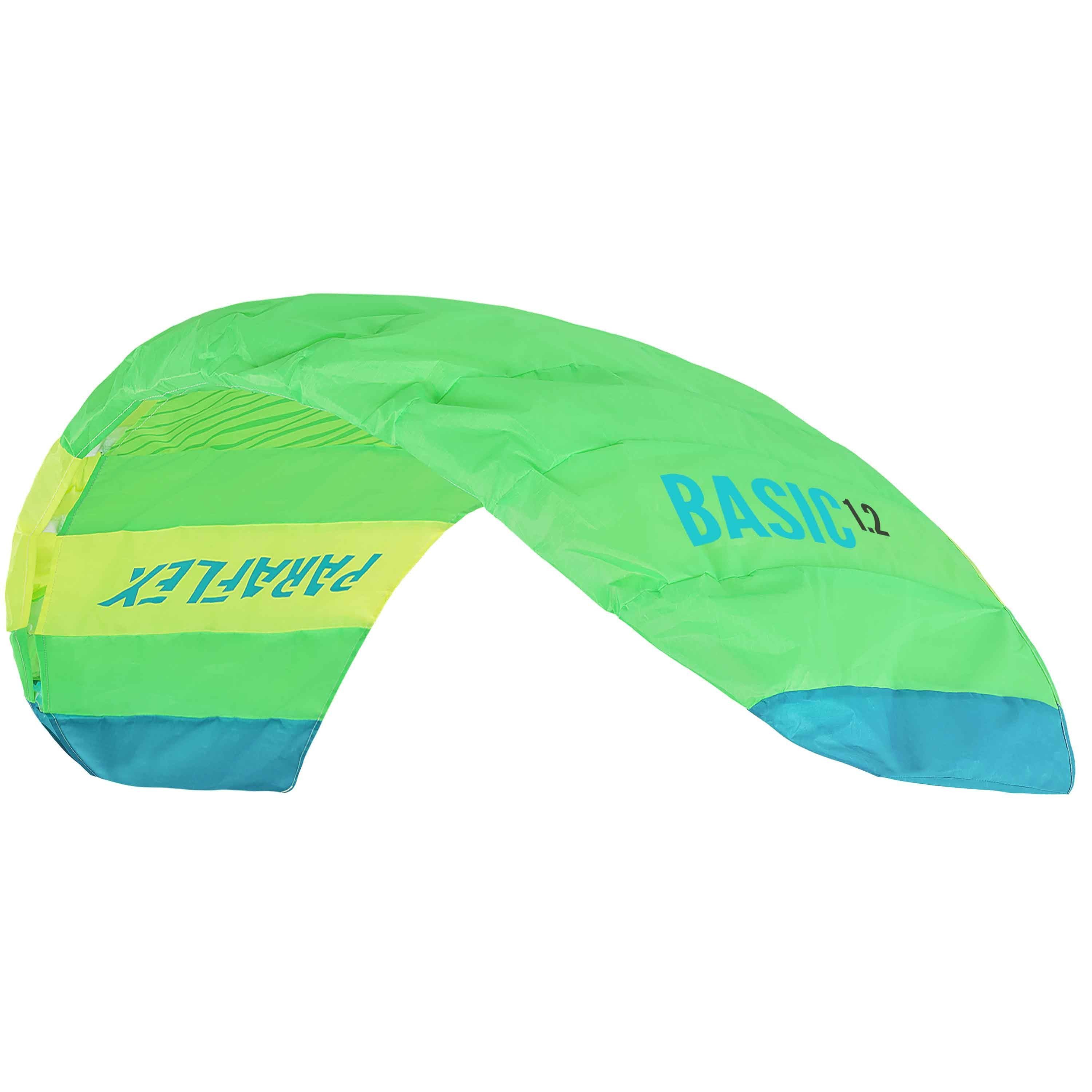 Wolkenstürmer Flug-Drache Paraflex Basic 1.2 - Zweileiner Lenkmatte 120 cm - 5 Farben erhältlich, (Robuster Stunt Kite für Einsteiger mit Dyneemaleinen, 1-tlg), Lenkmatte (grün-gelb) ab 6 Jahren für Strand & Reise