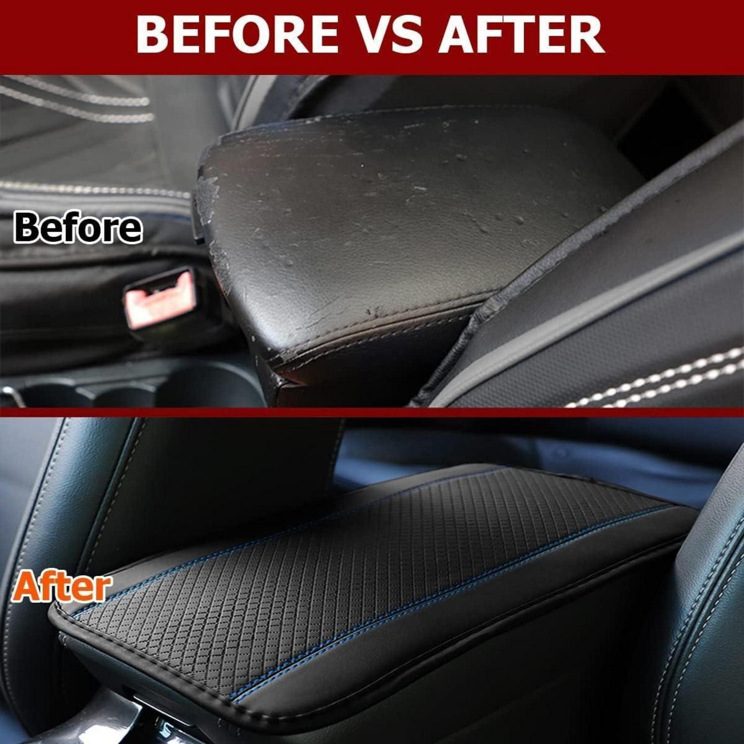 Luxury Collection Universal Floor Mats Armrest Cushions Leather Center Console Armrest Car Seats Black Blue