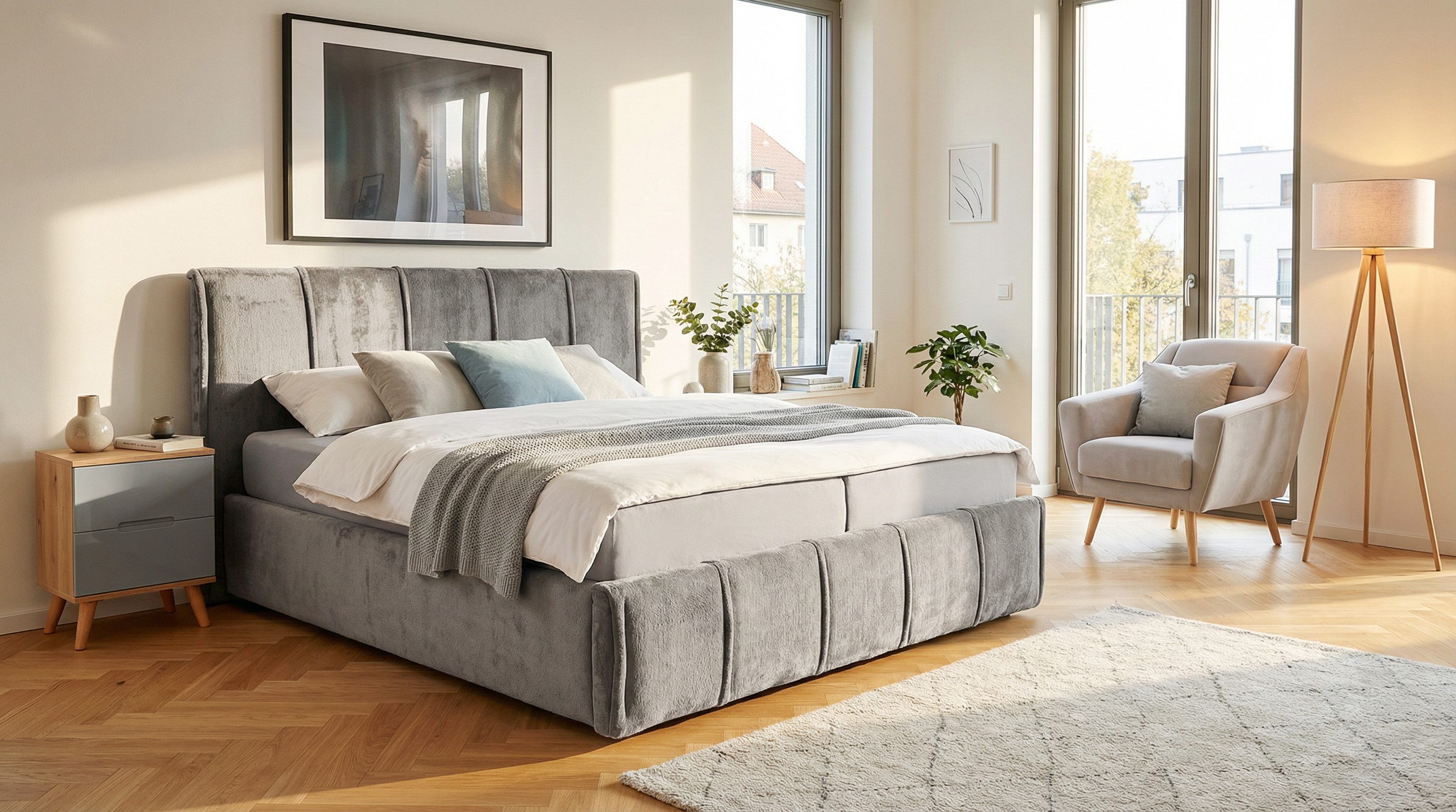 OTTO home Polsterbett EVELLINA in der Größe 180x200 cm, mit flauschigem Stoff bezogen, wahlweise mit Lattenrost und King-Matratze (28cm) – Bild 2 von 5