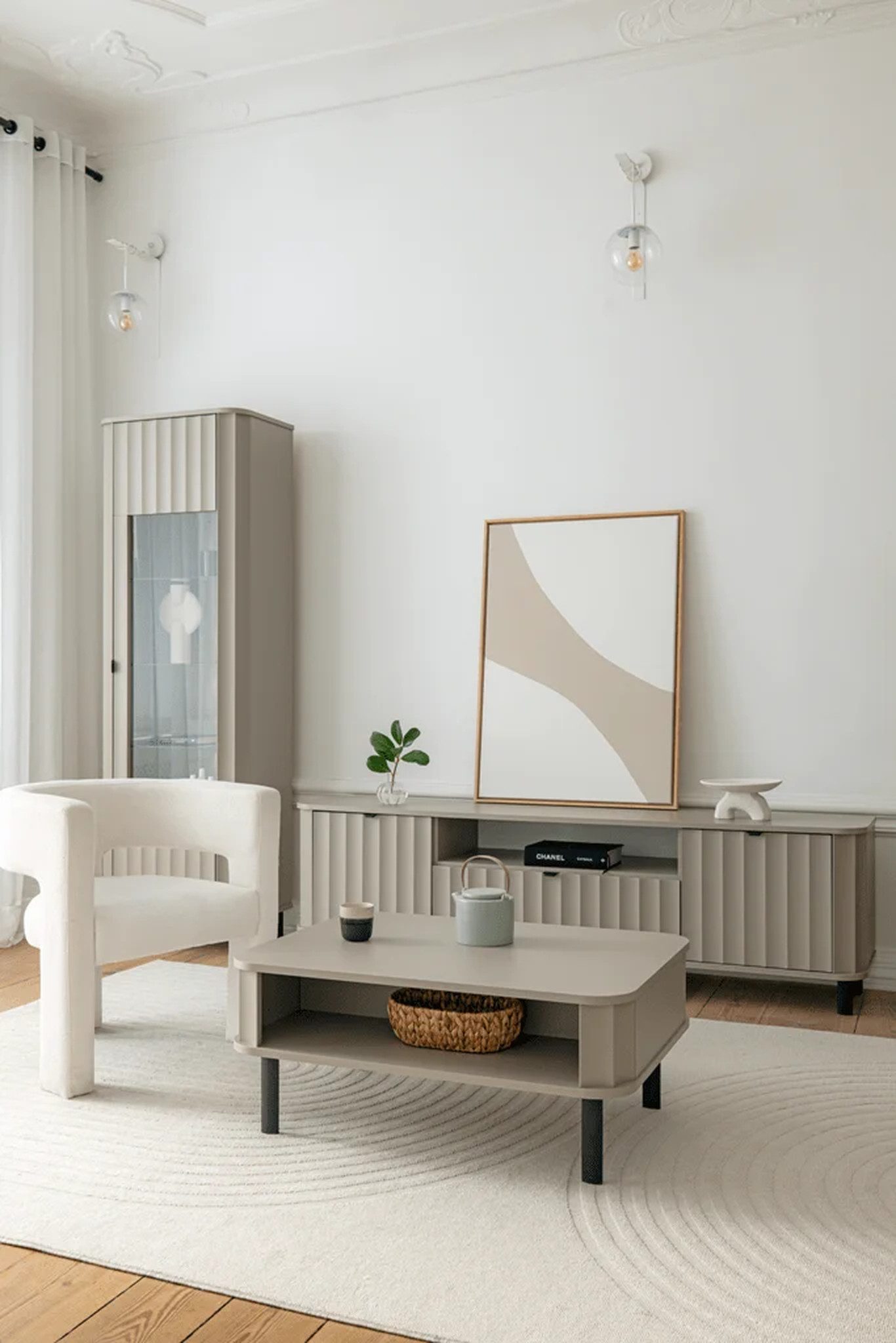 Beautysofa Vitrine NEVADA Vitrine NO-4, Glasvitrine 1 Tür, Alpine White & Clay Gray