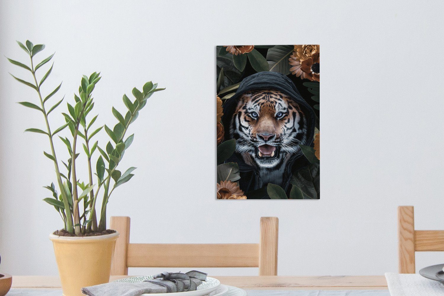 Zackenaufhänger, Orange, Tiger (1 Leinwandbild fertig Blumen OneMillionCanvasses® inkl. St), Gemälde, bespannt - cm 20x30 - Leinwandbild