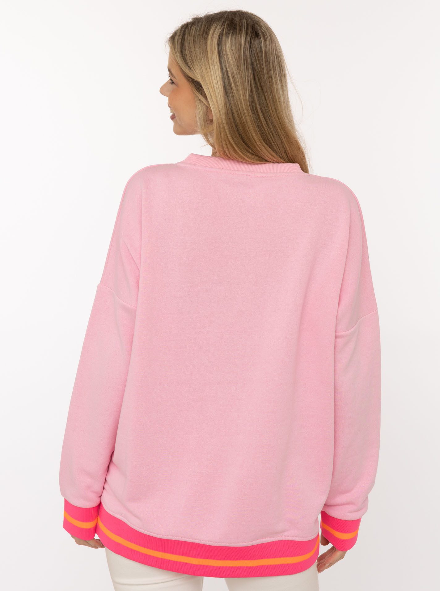 Zwillingsherz Sweatshirt Dana Neon-Bündchen, V-Ausschnitt, Langarm, Front-Stickerei
