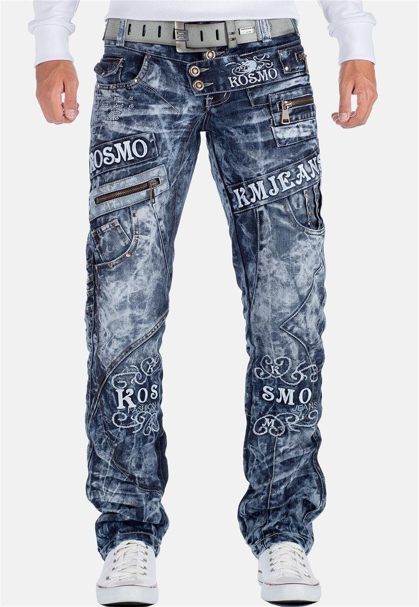 Markante 5-Pocket-Jeans Auffällige Hose und Verzierungen BA-KM051 Herren Waschnung blau Kosmo Lupo