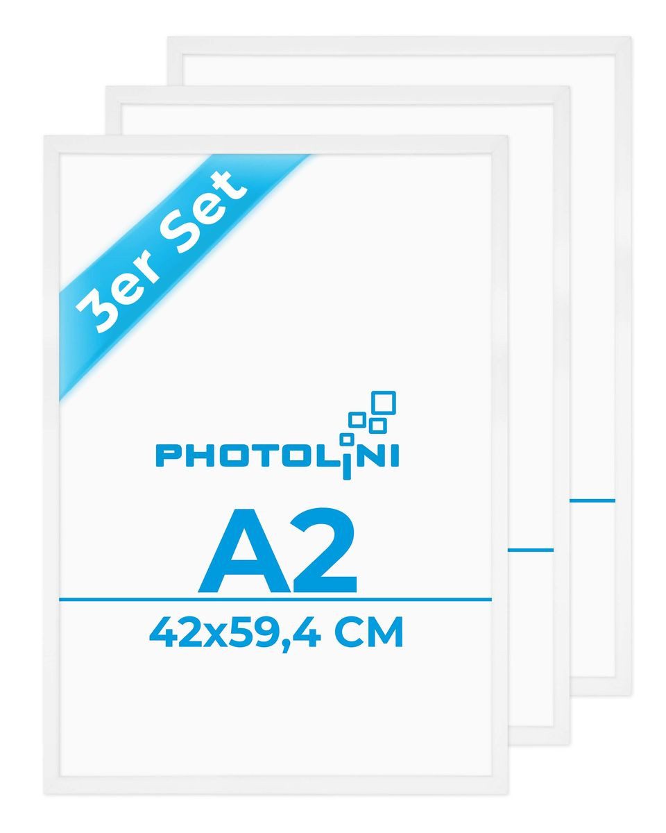 PHOTOLINI Bilderrahmen 3er Set 42x60 cm / A2 Poster-Rahmen, zum Aufhängen, für 3 Bilder (3er Set), MDF Holz, Acrylglas & Zubehör, für Fotos & Poster