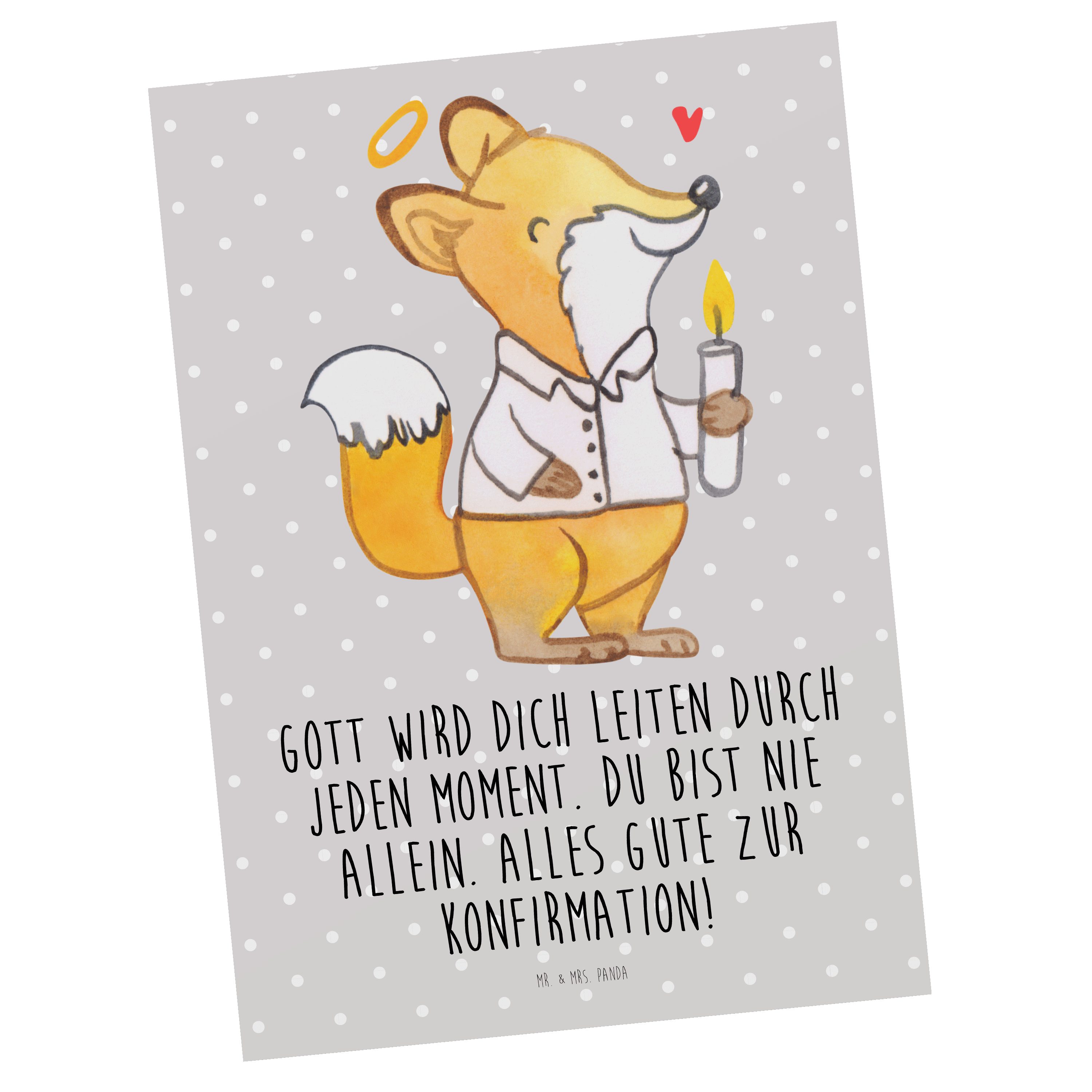 Mr. & Mrs. Panda Postkarte Fuchs Konfirmation - Grau Pastell - Geschenk, Kommunion, Einladung, G