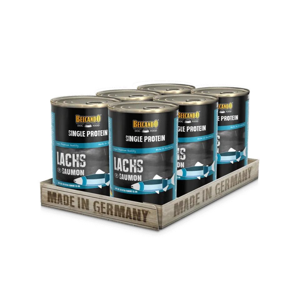 Belcando Single Protein Lachs - hochwertiges Nassfutter ohne Zusätze 6x400g, Nassfutter für: Hunde