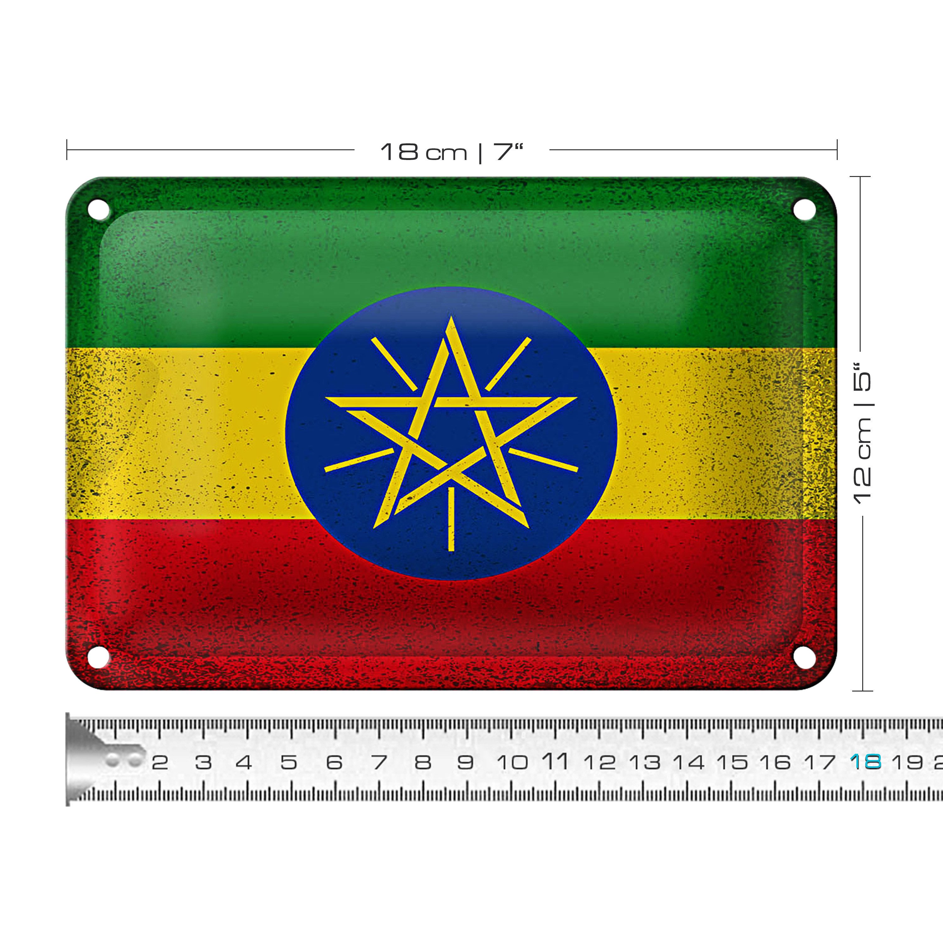 Roomando Metallschild Flagge Äthiopien 18x12cm Flag Ethiopia Vintage