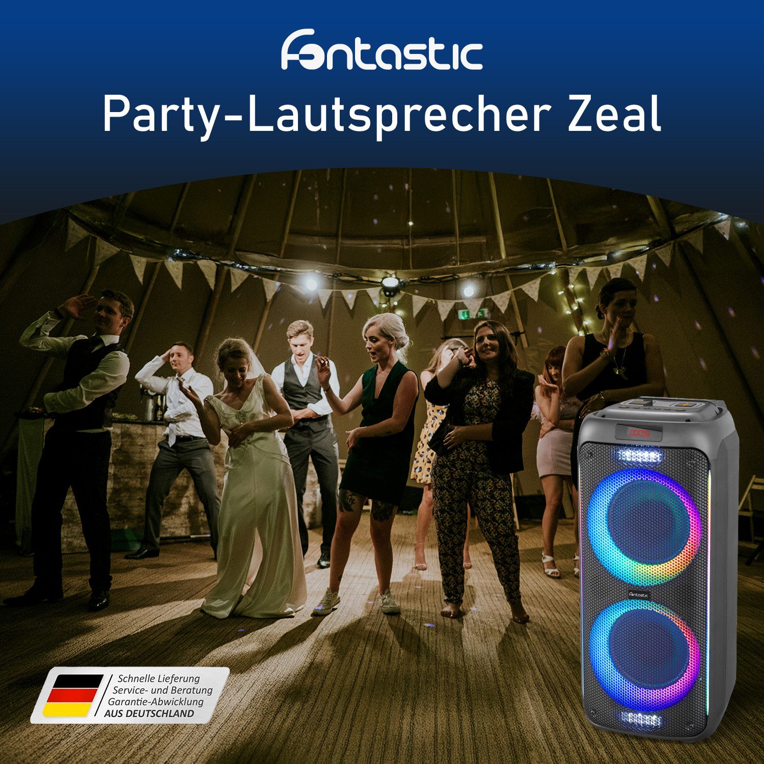 fontastic Party-Lautsprecher - Bluetooth Lautsprecher mit USB-Wiedergabe Bluetooth-Lautsprecher (60 W)
