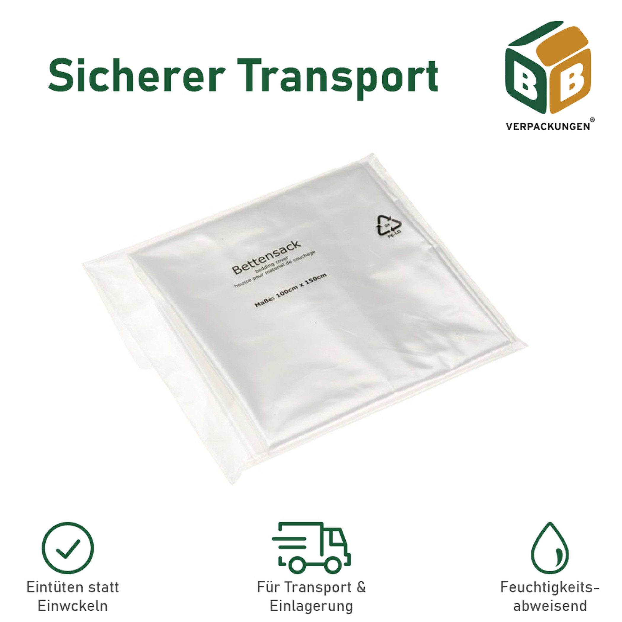 Matratzenschutzbezug Bettensack BB-Verpackungen, 1000 x 1500 mm, robust, reißfest 55 my