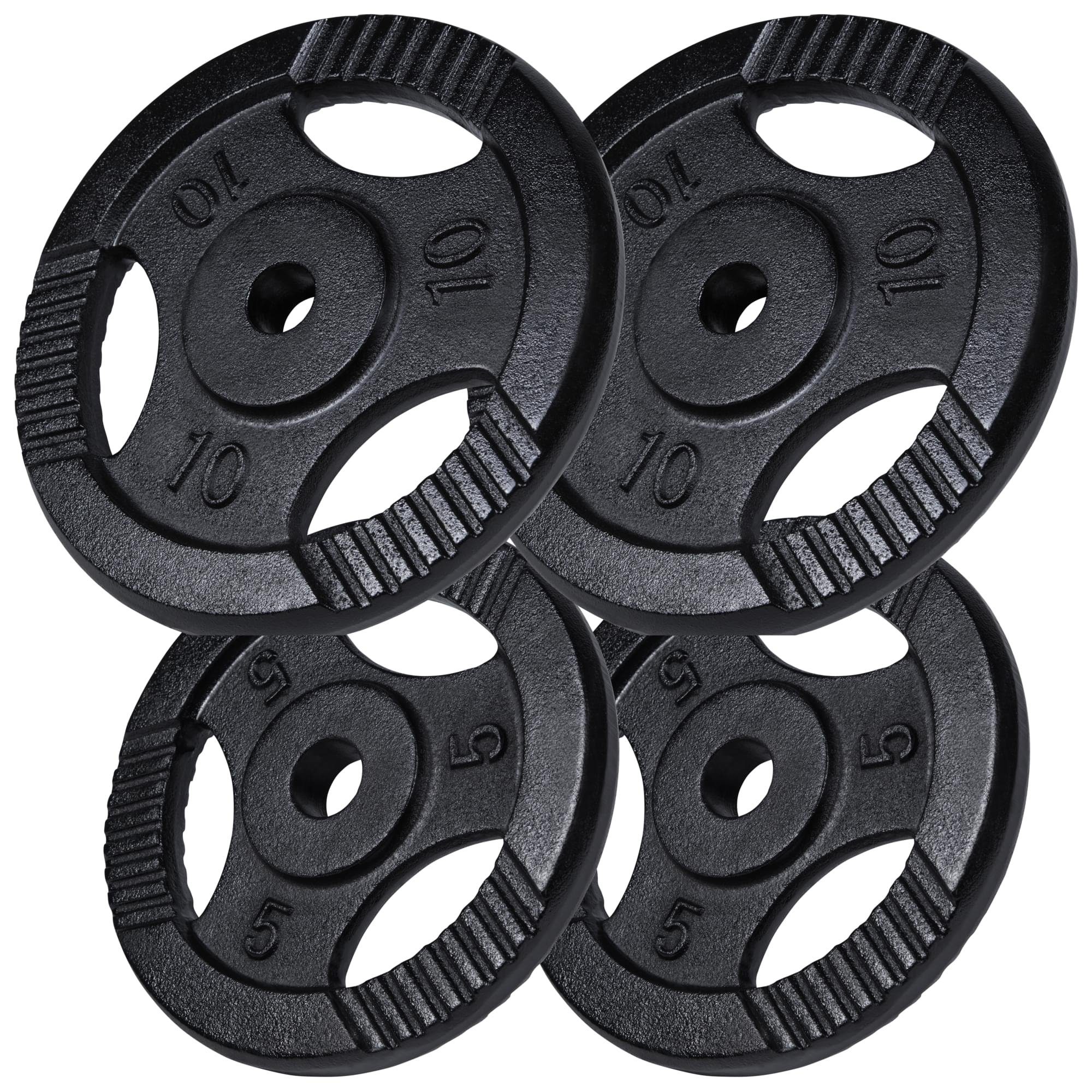 GORILLA SPORTS Hantelscheibe Einzeln/Set, Tri-Grip, 30/50mm, Gusseisen, Silber/Schwarz, Hanteln Set, 30 kg, (4-tlg), Gewichtsscheiben, Gewichte von 0,5kg bis 30kg, für Krafttraining