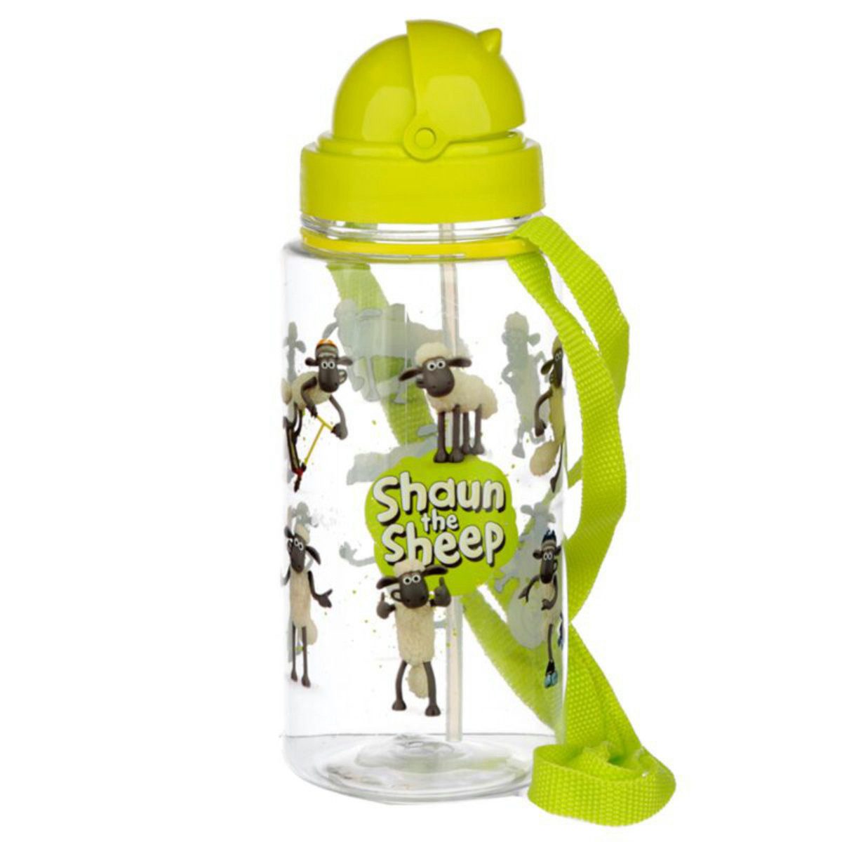 Trinkflasche Shaun das Shaf Kinder Wasserflasche Flasche Trinkhalm Gurt 450 ml