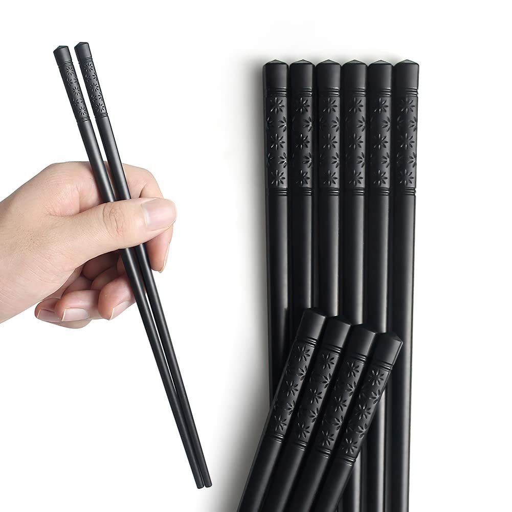 FOUORTUNATE-BEE Essstäbchen 10 Paar Essstäbchen Schwarz Rutschfest Sushi Stäbchen Set 24cm, Für Sushi Reis Nudeln Restaurant Buffet Café und Zuhause