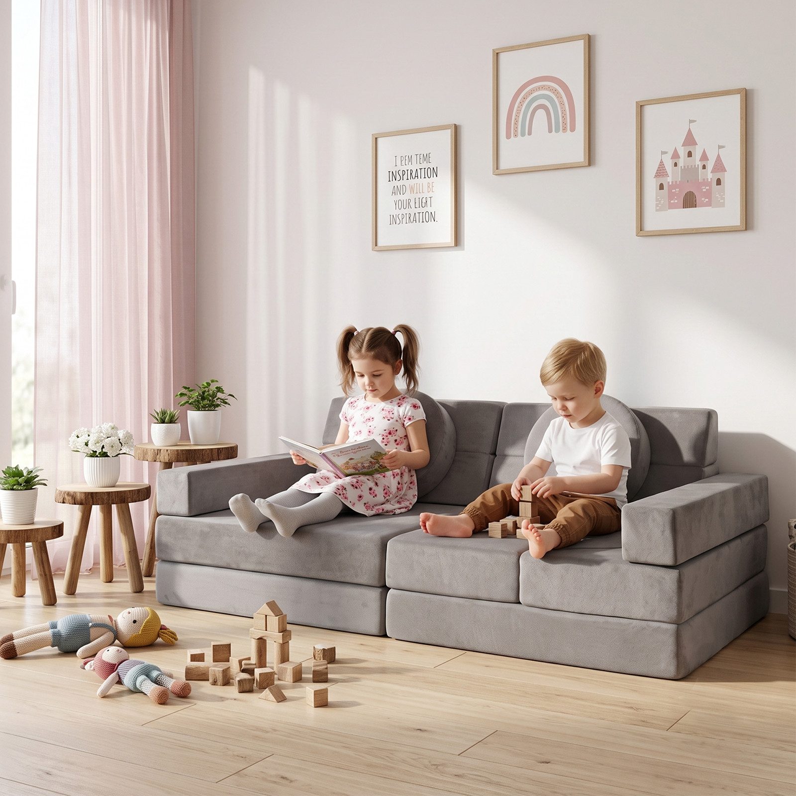 Jiexi Kindersofa Modulares Kindersofa, klappbare Kindercouch für Kinderzimmer – Bild 2 von 5