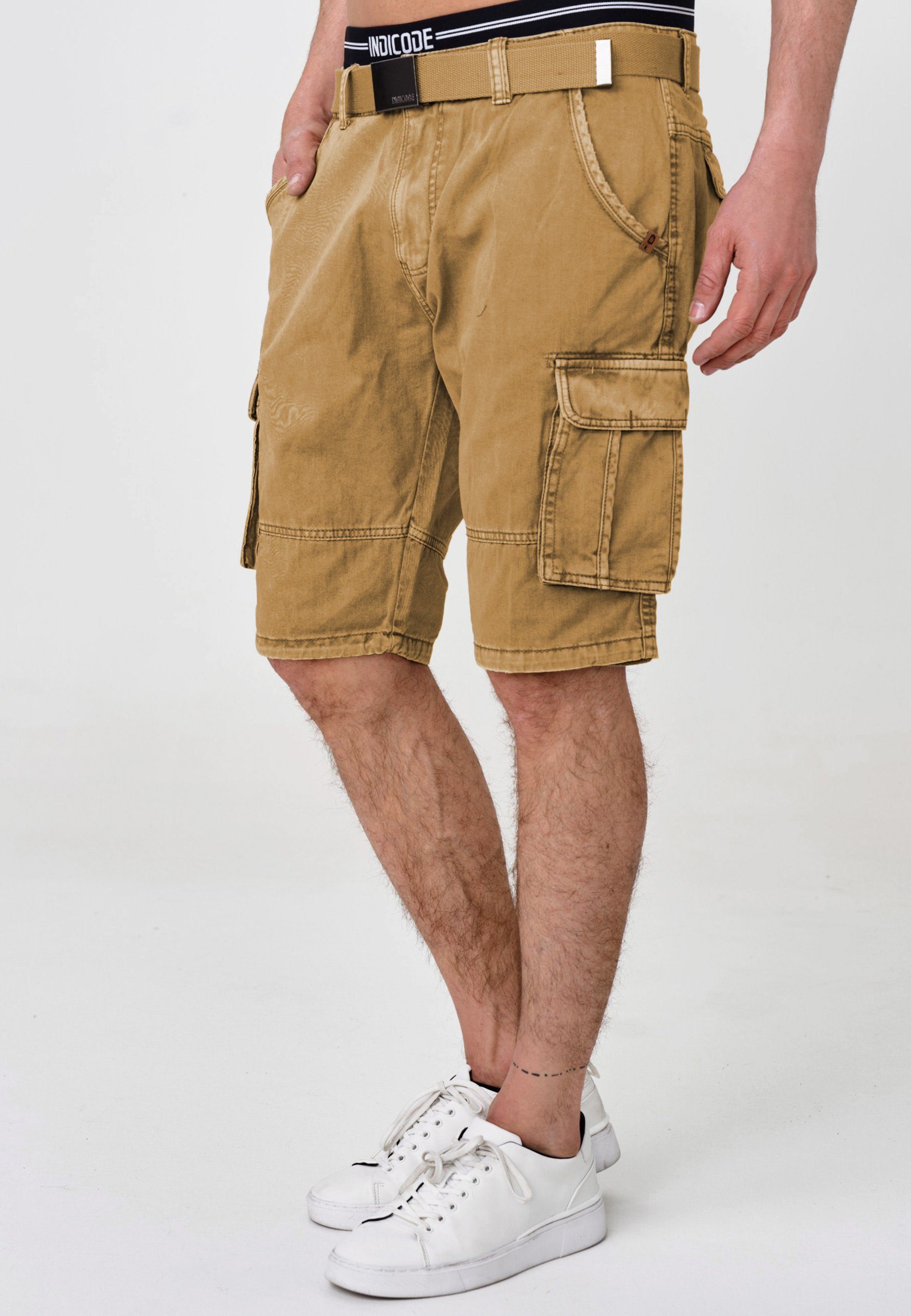 Indicode Cargoshorts Herren Blixt Cargo Shorts Herrenshorts aus 100 % Baumwolle, inkl. Gürtel