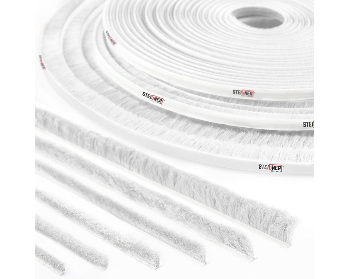 STEIGNER Duschdichtung Bürstendichtung selbstklebend 4mm Bürstenhöhe Türdichtung 5m Länge, L: 500 cm