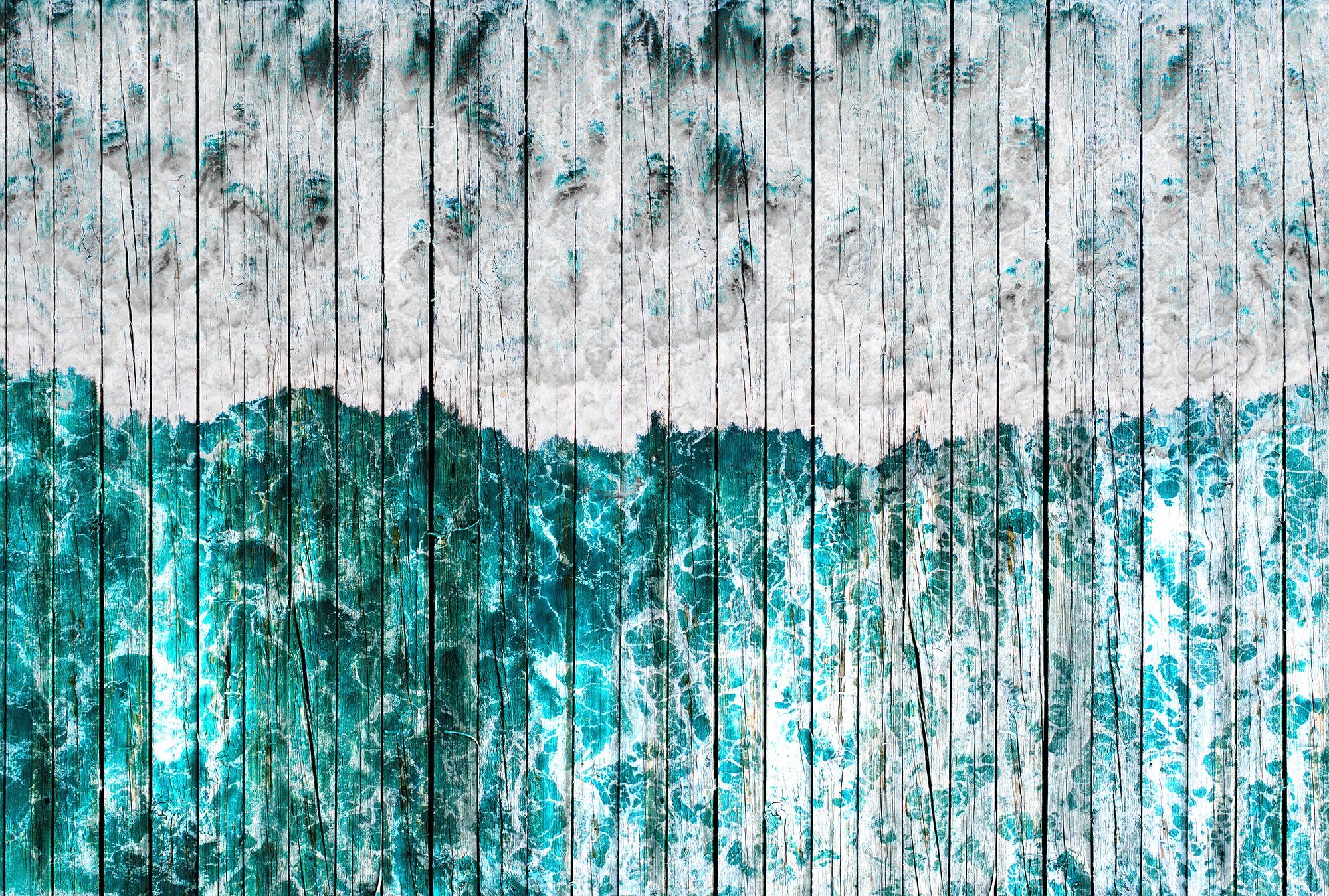 Wand, Atelier hellblau/dunkelgrün/weiß Fototapete Schräge, 1, (4 Vlies, Beachboard Decke Architects Paper St), 47 Holz, glatt,
