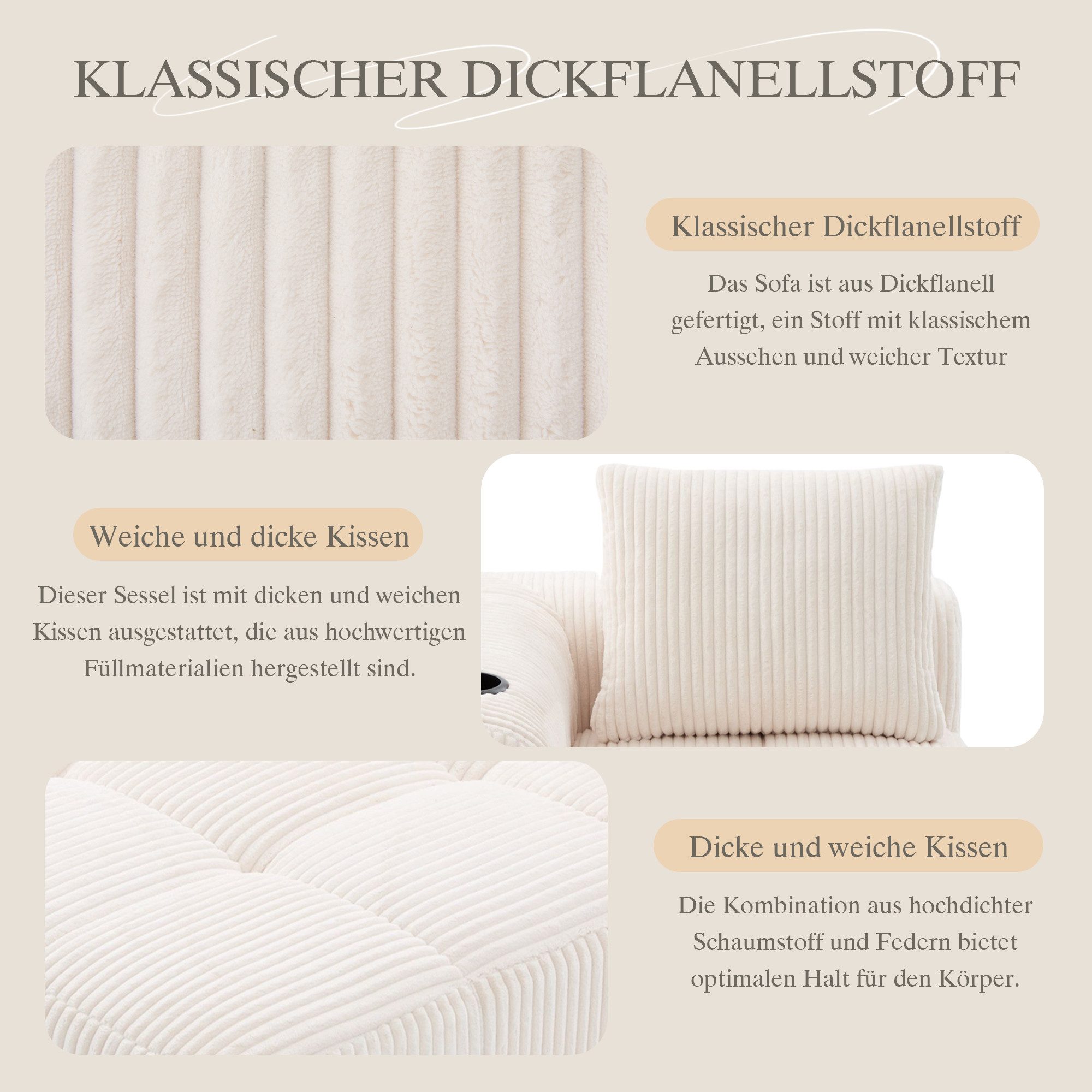 MODFU Sofa Cord-Kompaktsofa, mit Sofa, Rückenkissen, integrierter Getränkeh günstig online kaufen
