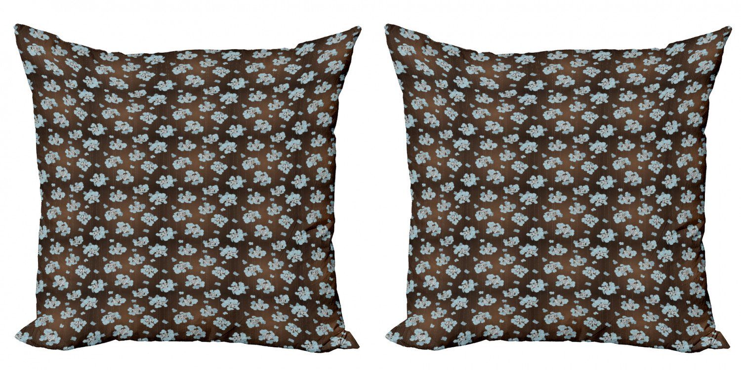 Doppelseitiger Stück), Modern Brown Accent Abakuhaus Blau Digitaldruck, (2 Kissenbezüge und Blumenstrauß