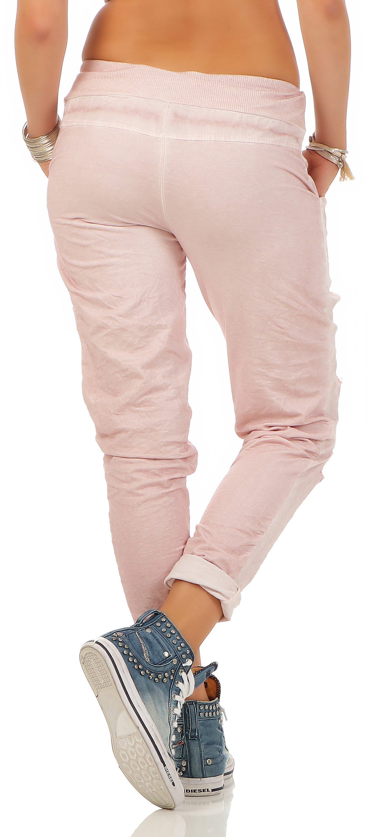 Mississhop Chinohose Trendige Jogger-Hose mit Print & Patches – Bequem