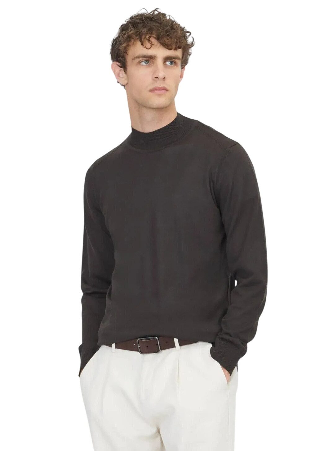 RAMSEY Longpullover Braunes Strick-Sweatshirt