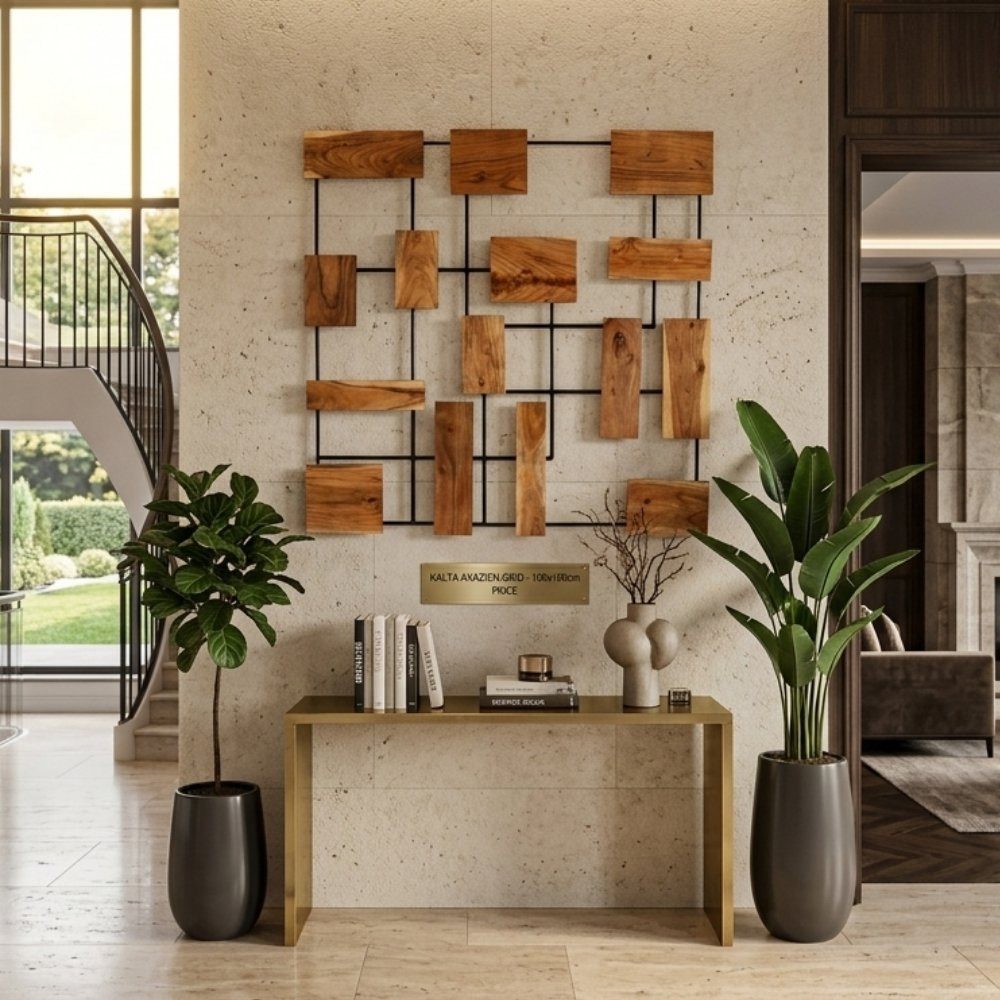 LebensWohnArt Dekoobjekt Wand-Deko-Objekt PARETO 100x100cm Unikat Akazienholz Wandbild