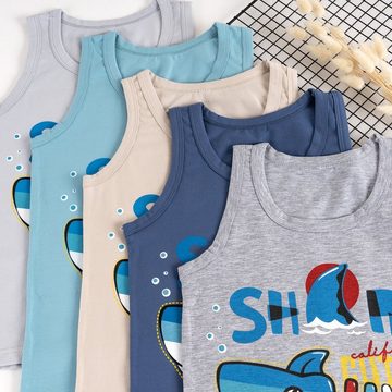 LOREZA Unterhemd 5er Set Jungen Unterhemden - Shark - Bunt (Spar-Packung, 5-St)