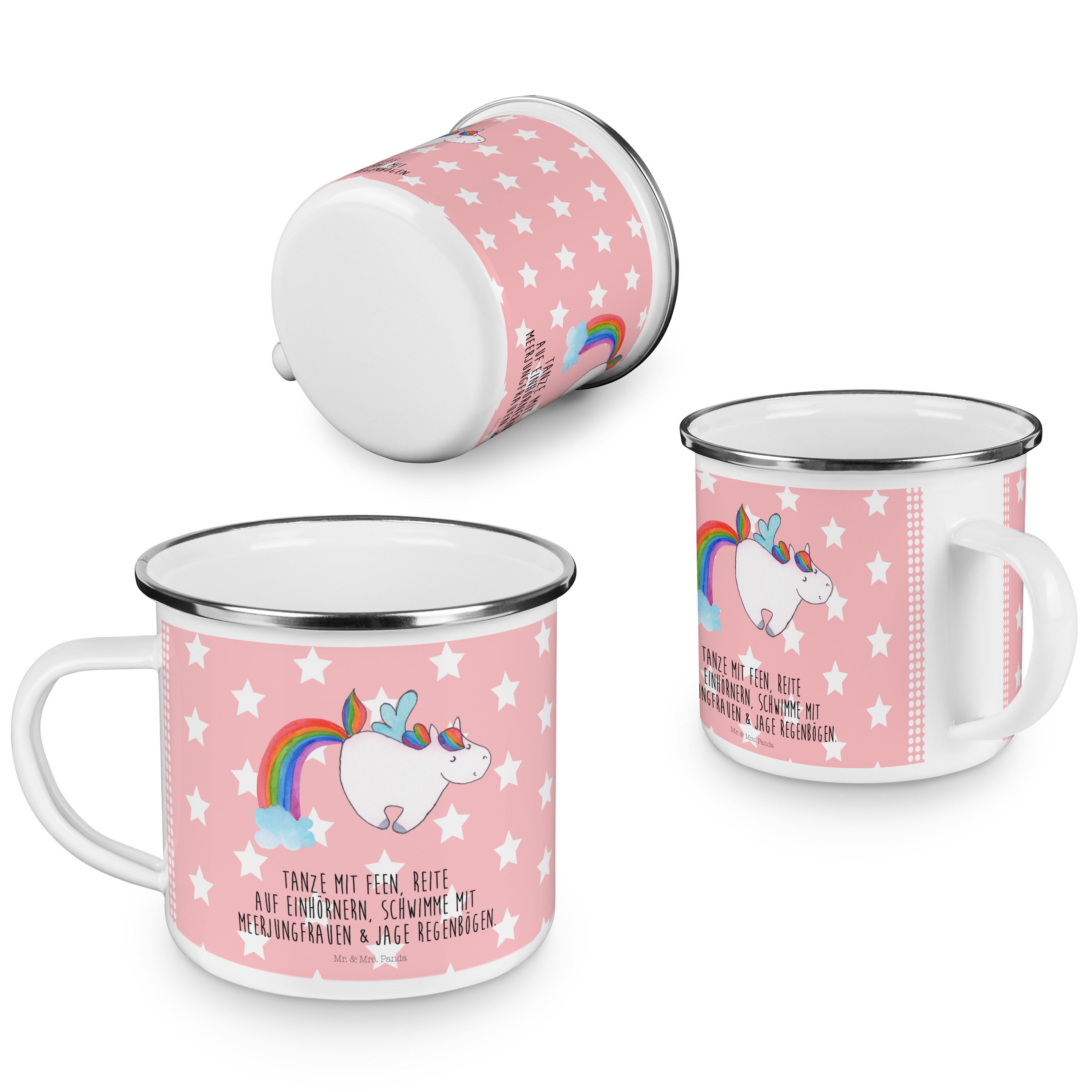 Pastell Becher Outdoor Emaille - & Mr. Einhorn Mrs. Pegasus - Rot Geschenk, Panda Metalltasse, Tasse,