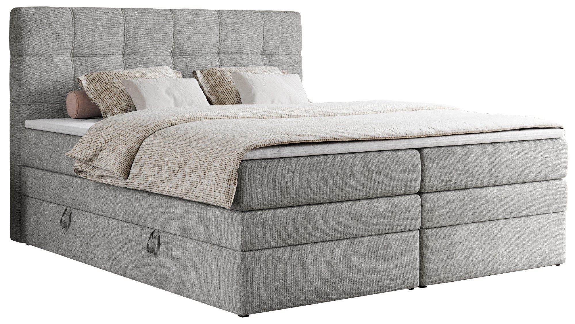 MKS MÖBEL Boxspringbett ERNI KING (T30-Schaum, Topper T25/Visco, Bettkasten), Polsterbett mit Bettkasten und fünf Matratzen - Stauraumbett