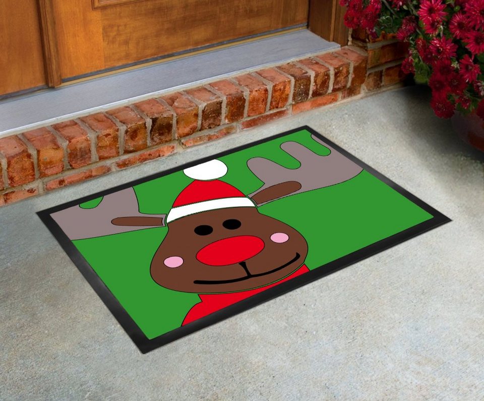 Fußmatte Weihnachten - X-Mas Rentier Rudolph Mit Der Roten Nase, 1art1, Höhe:  5 mm