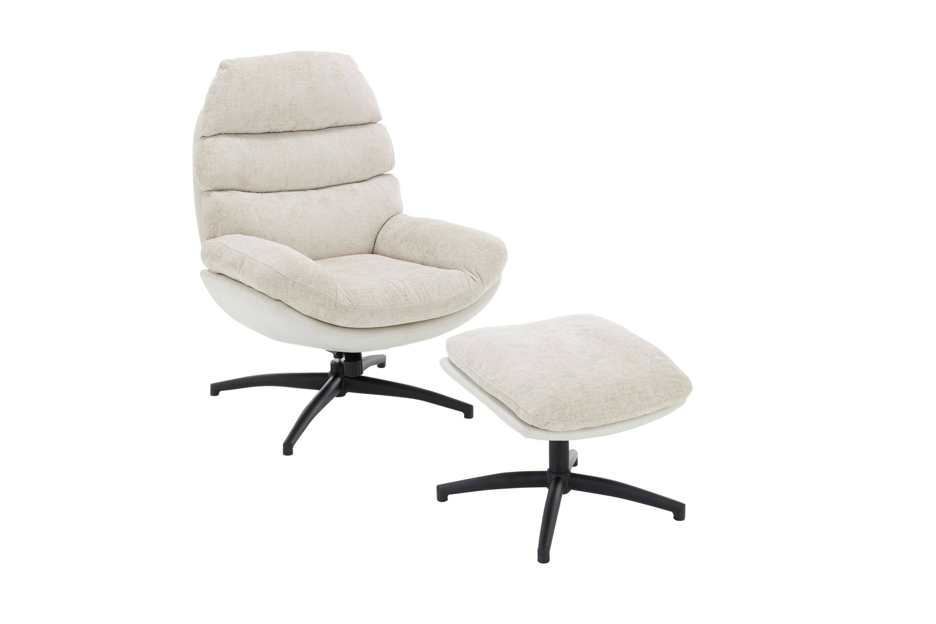 Robas Lund Loungesessel, Loungesessel m. Hocker creme Chenille-Optik 360° drehbar 78x99x94 cm