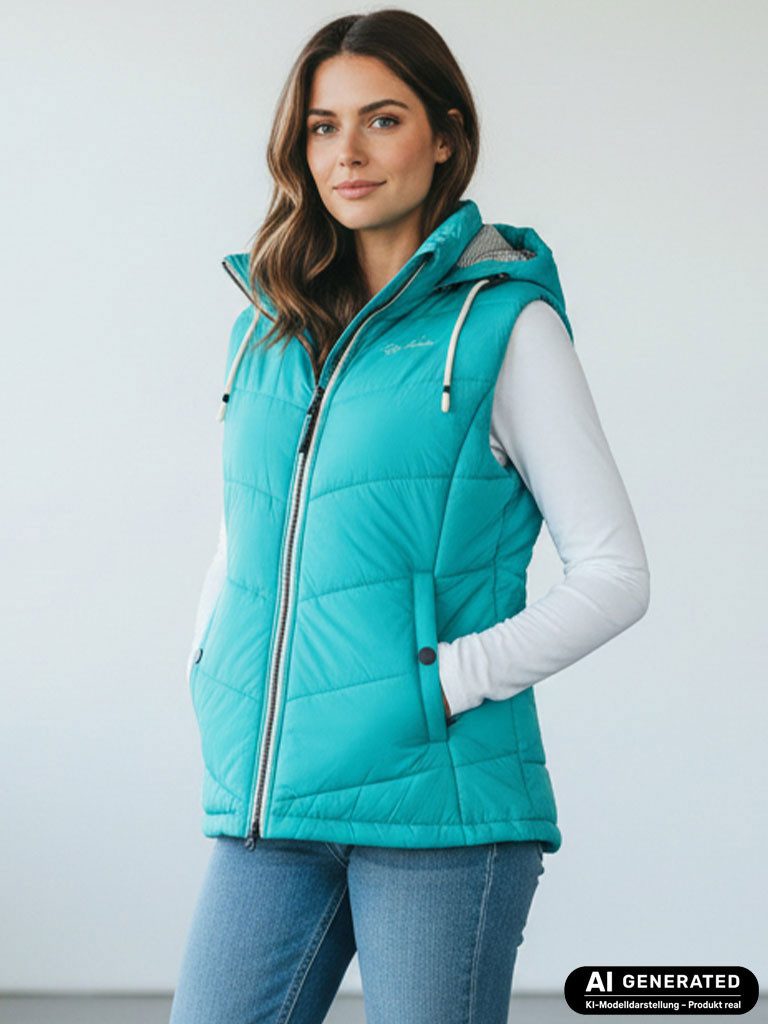 Dry Fashion Steppweste Rügen Damen Weste gesteppt Kapuze - Outdoor Damenweste Windabweisend Kapuze verstellbar & abnehmbar, 2-Wege-Reißverschluss, Seitentaschen