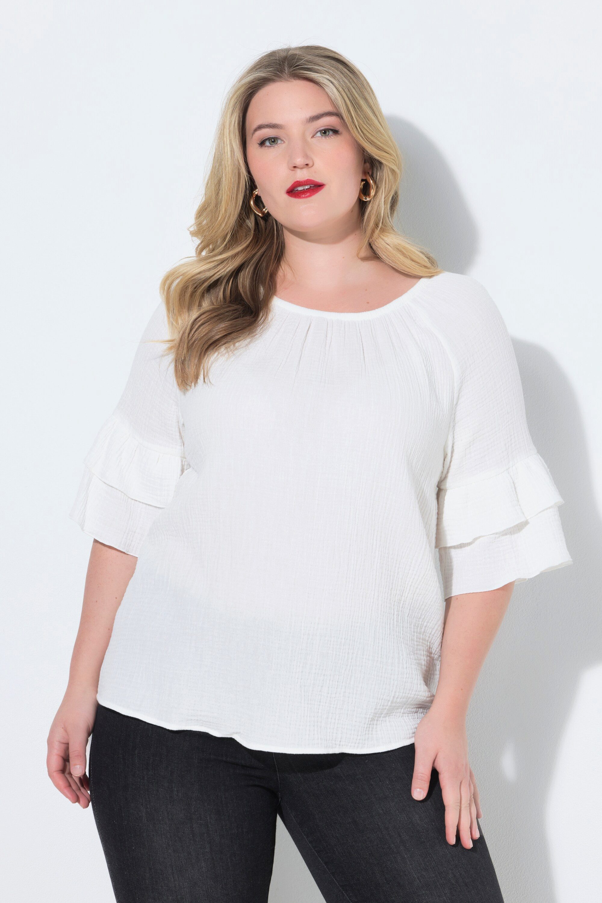 Longbluse Bluse A-Linie Musselin