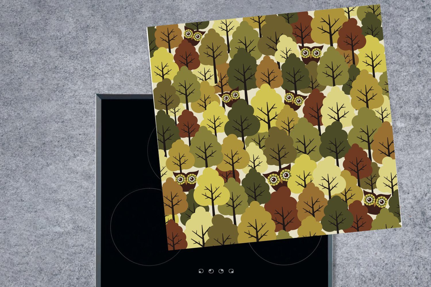 Illustration Waldes herbstlichen Ceranfeldabdeckung, Eulen, 78x78 für tlg), Arbeitsplatte (1 cm, Vinyl, eines mit küche Herdblende-/Abdeckplatte MuchoWow Eine