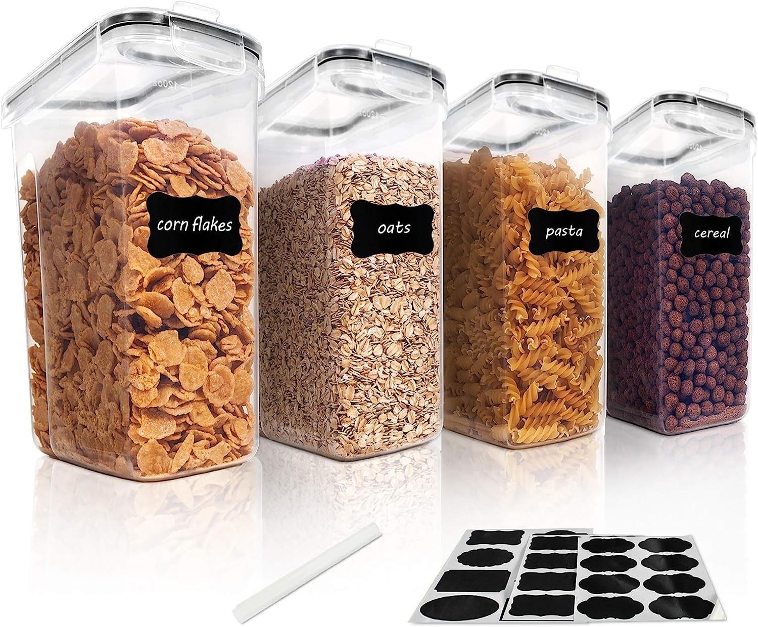 SURFOU Vorratsdose Vorratsdosen mit Deckel Luftdicht Küchen Organizer Frischhaltedosen 4L, Kunststoff, (4er Set Spaghetti-Box–Müslibehälter, Getreidebehälter, Mehlbehälter, Zuckerdose, Keksdose, Vorratsdosen mit Deckel luftdicht, BPA-frei, Lebensmittelech