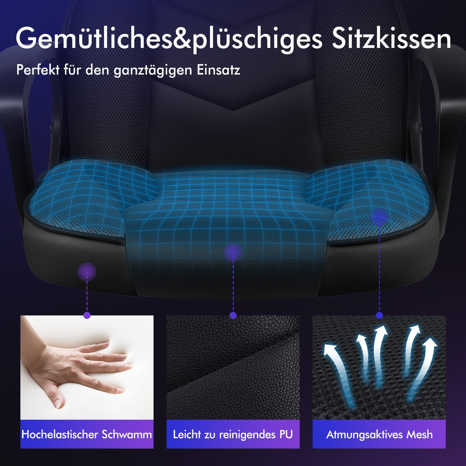 ALFORDSON Bürostuhl Racing Schreibtischstuhl, Drehbarer PC-Gaming-Stuhl (1 St), Ergonomischer, höhenverstellbarer und gepolsterter Polsterstuhl