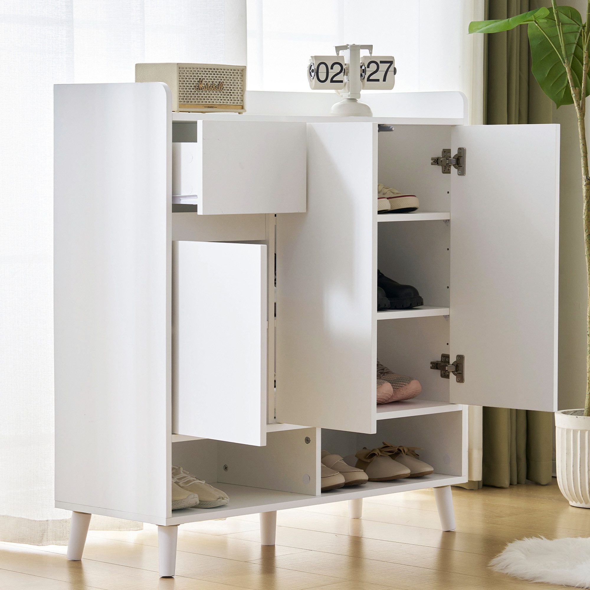 Merax Schuhschrank mit 2 Türen, 1 Schublade und verstellbaren Einlegeböden Schuhaufbewahrung Sideboard Kommode, H99xB90xT35cm – Bild 2 von 5
