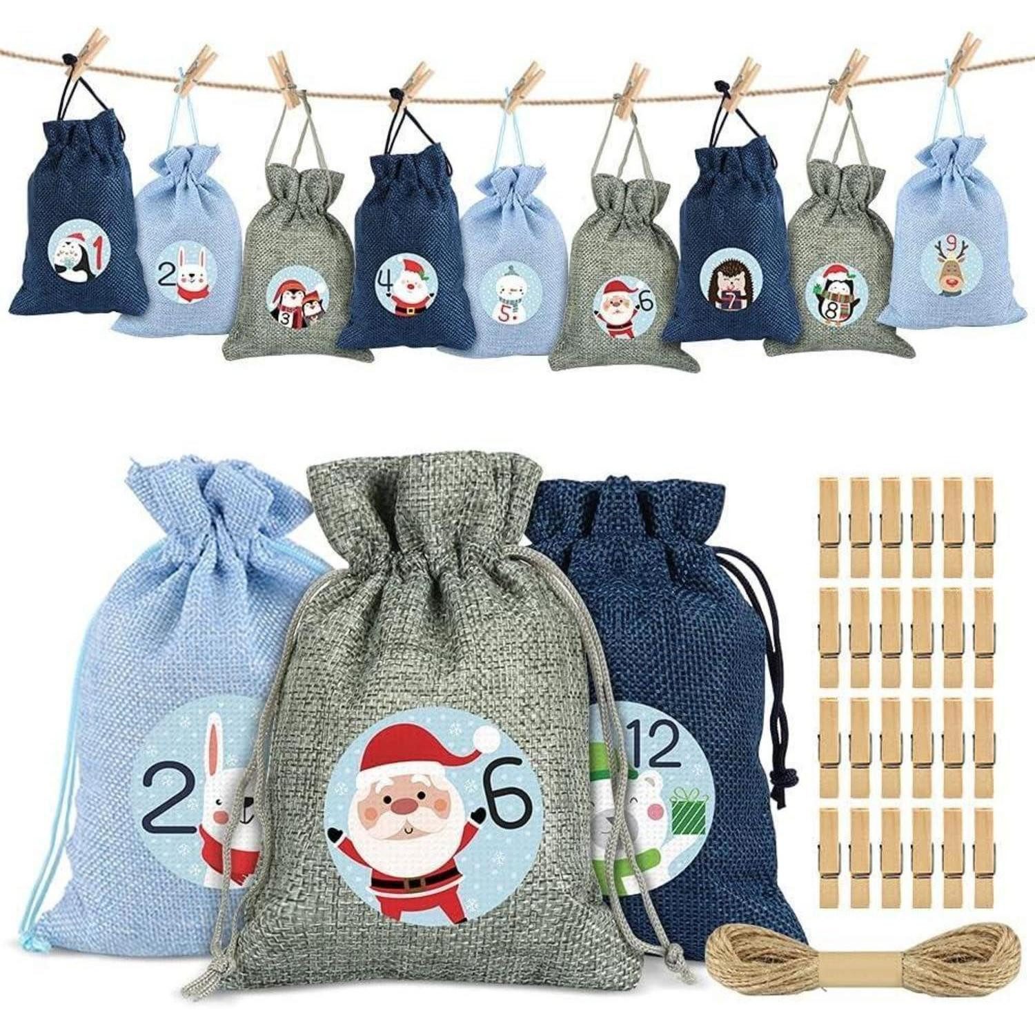 LuxusKollektion befüllbarer Adventskalender Adventskalender zum Befüllen 24 Weihnachts Stoffbeutel Jutesäckchen