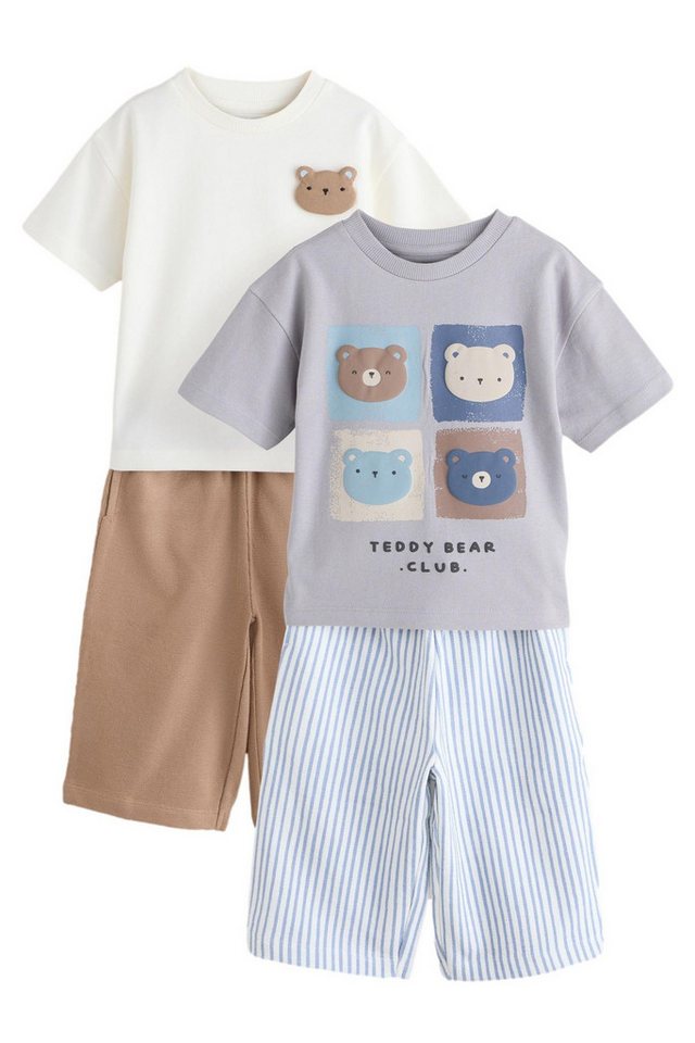 Next T-Shirt & Shorts Kurzarm-T-Shirt und leichte Jogginghose im 2er-Set (4-tlg)