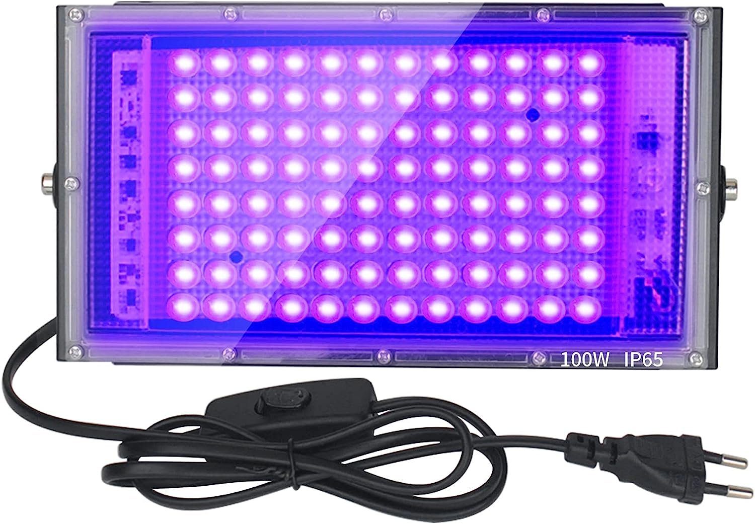DOPWii LED Flutlichtstrahler 100W UV Flutlicht,Leuchtstoff Bühnenlampe,Party-Blacklight,1.5m Kabel | Flutlichtstrahler