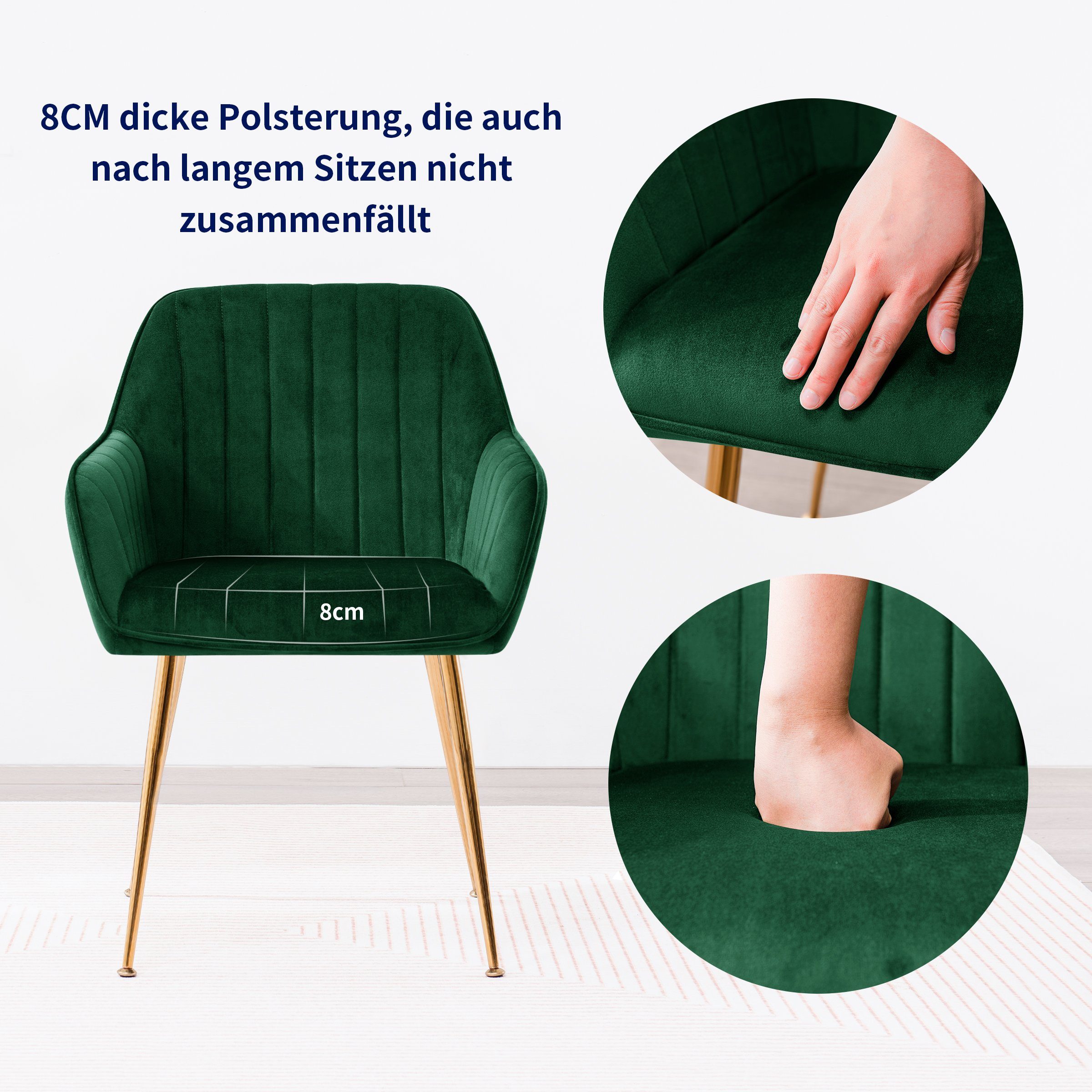 Ständer mit aus Esszimmerstuhl 2er Metall Grün Rückenlehne, Sessel SUBRTEX Schwammpolster, Set,