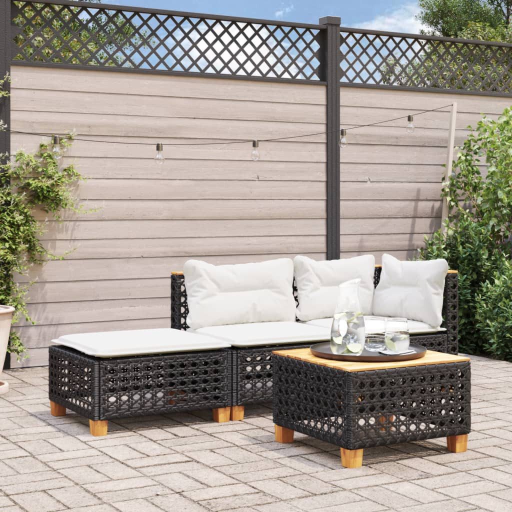 vidaXL Hocker Gartenhocker mit Kissen Schwarz 63,5x56x32 cm Poly Rattan (1 St)
