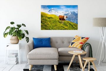 Pixxprint Leinwandbild Kuh auf grüner Alm in den Bergen, Kuh auf grüner Alm in den Bergen (1 St), Leinwandbild fertig bespannt, inkl. Zackenaufhänger