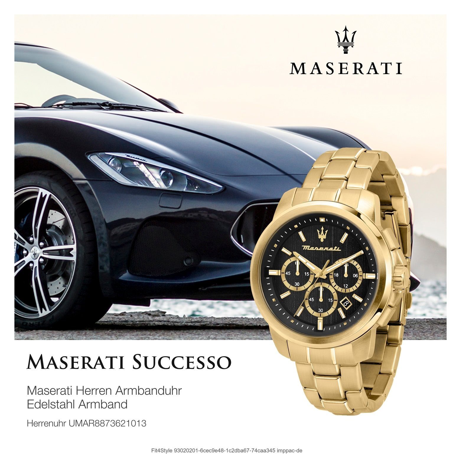 Herrenuhr Uhr Edelstahlarmband, Chronograph, Italy 52x44mm) Herren Maserati rund, gold MASERATI Made-In (ca. Chronograph groß