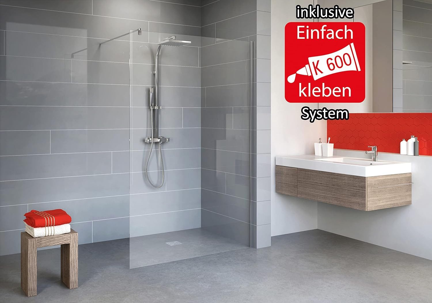Schulte Walk-in-Dusche Duschwand 120x90 cm, Sicherheitsglas, Kleben oder Bohren Montage Chromoptik