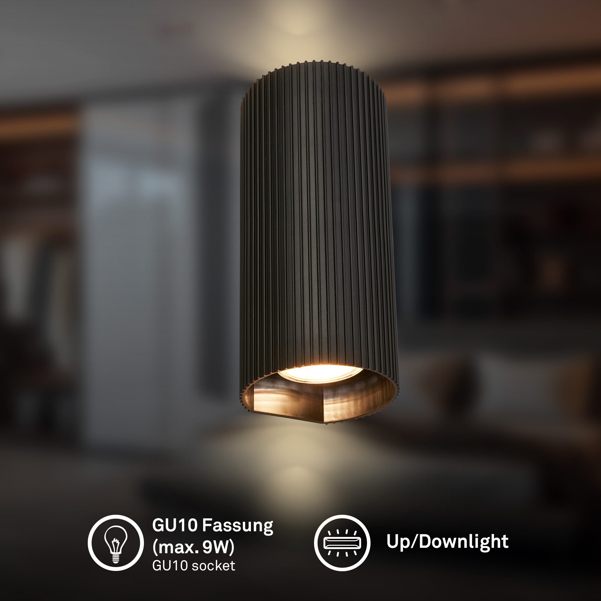 Briloner Leuchten LED Wandleuchte Wandlampe Up-/Downlight GU10 Riffle-Optik, ohne Leuchtmittel, Abhängig vom Leuchtmittel, 8,5x20x8 cm, Wohnzimmer, Flur, Schlafzimmer