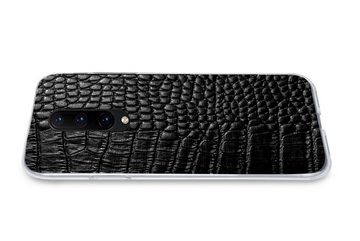 MuchoWow Handyhülle Leder - Strukturiert - Schwarz - Grau, Phone Case, Handyhülle OnePlus 7 Pro, Silikon, Schutzhülle