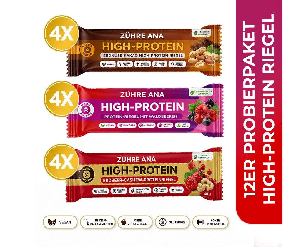 Zühre Ana® Riegel Proteinriegel Mix Box 12x – Vegan, Glutenfrei, Ohne Zuckerzusatz, 420 g, Proteinreicher, leckerer Snack, 35gr x 12 Stück – Bild 2 von 3