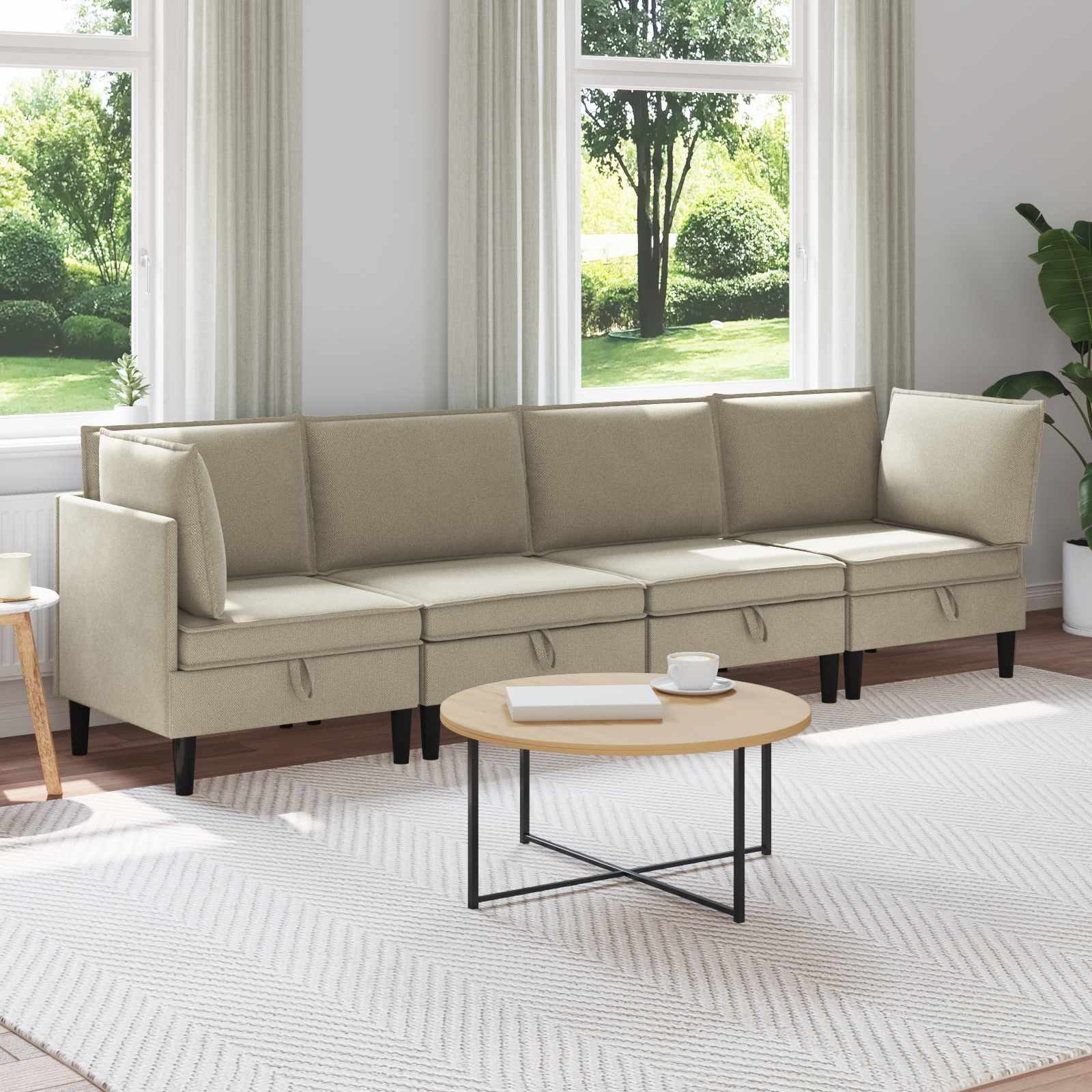 vidaXL Sofa Wohnzimmergarnitur 4 Stk. Sand Stoff, 4 Teile