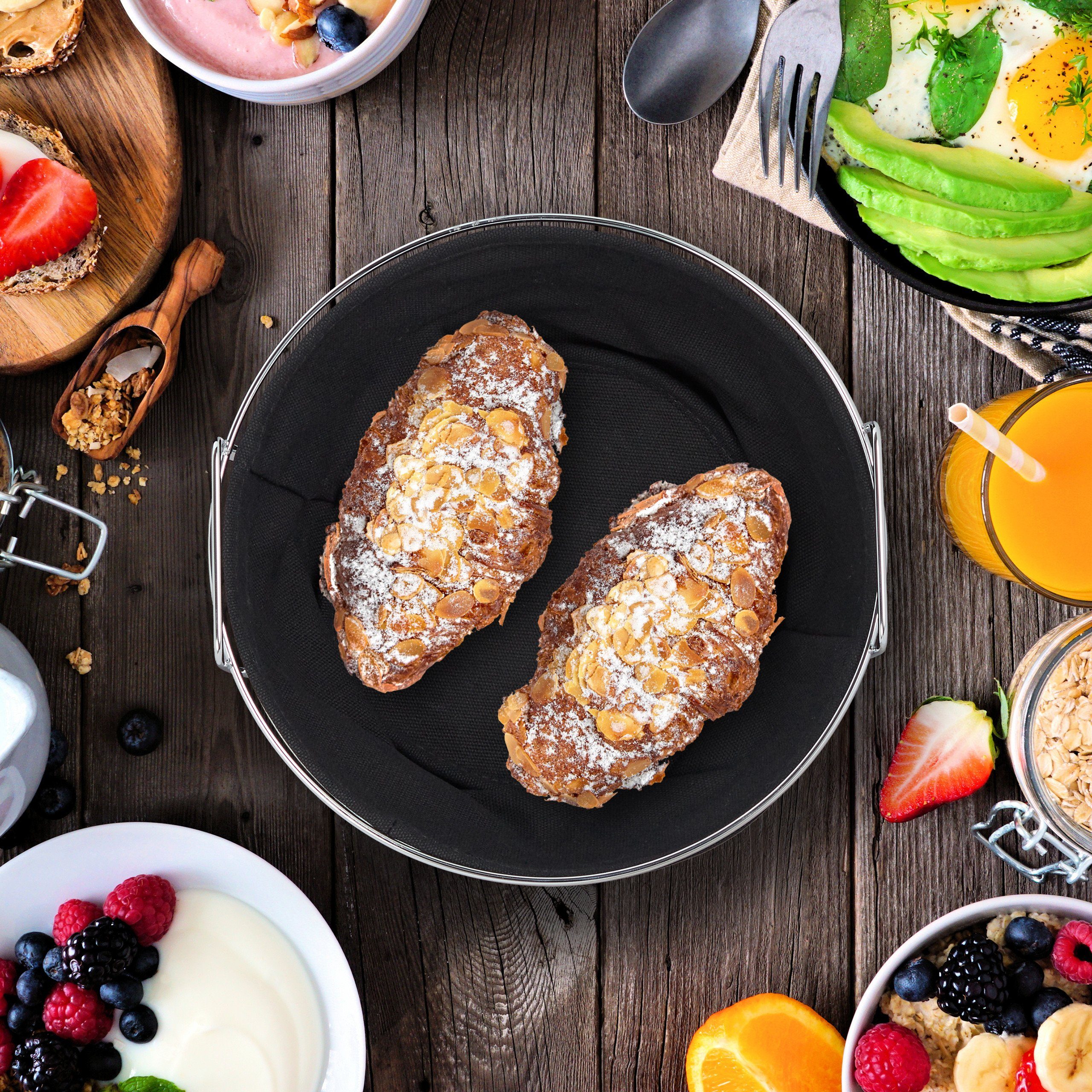 relaxdays Brotkorb Runder Brotkorb Metall mit Stoffeinsatz, Baumwolle, schwarz