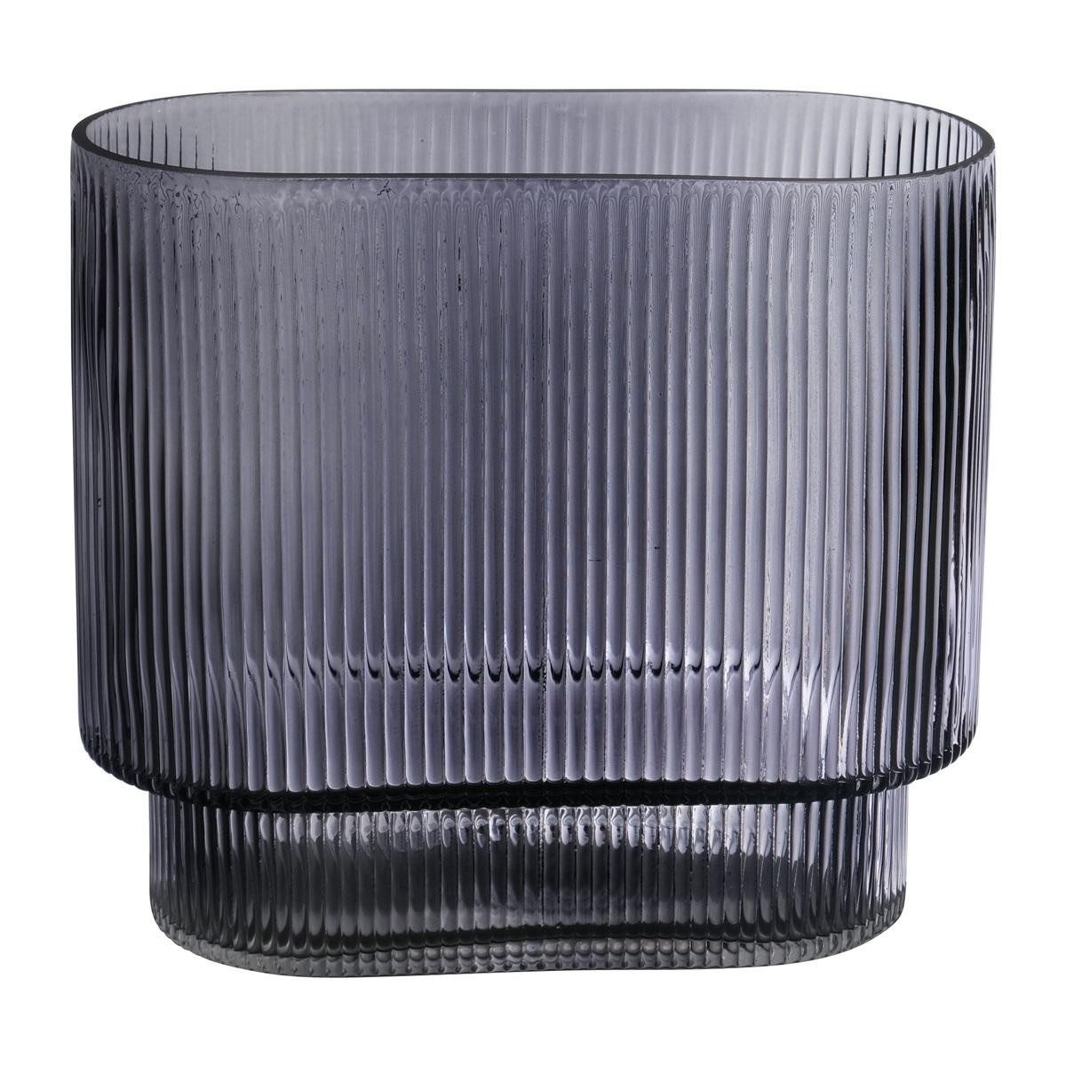 INNA-Glas Tischvase Ovale Glas Tischvase Maricel mit Rillen, grau-klar, 18x10x20 cm